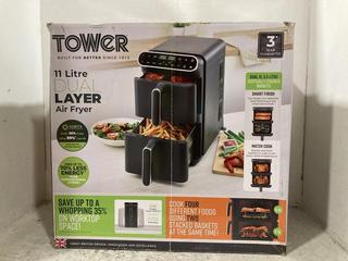 Lot 152  
            Chesterfield SR47 - Parcel Delivery Only 

                
TOWER 11L DUAL LAYER AIR FRYER ORIGINAL RRP £150 (LOCATION: F4)