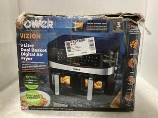 Lot 203  
            Chesterfield SR47 - Parcel Delivery Only 

                
TOWER 9L DUAL BASKET DIGITAL AIR FRYER ORIGINAL RRP £99 (LOCATION: F5)
