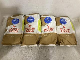 Lot 288  
            Chesterfield SR47 - Parcel Delivery Only 

                
4 X PELICAN ROUGE DECAF INTENSITY 3 WHOLE BEANS 1KG - BB 19/9/26 (LOCATION: F8)