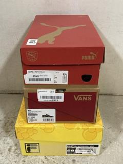 Lot 293  
            Chesterfield SR47 - Parcel Delivery Only 

                
3 X ASSORTED BRANDED ADULTS FOOTWEAR TO INCLUDE VANS WARD CANVAS TRAINERS IN BLAC...