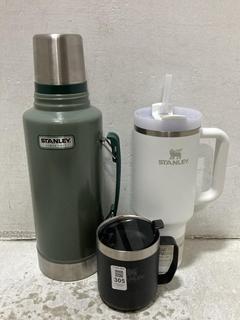 Lot 305  
            Chesterfield SR47 - Parcel Delivery Only 

                
3 X ASSORTED STANLEY TUMBLERS TO INCLUDE STANLEY CLASSIC LEGENDARY THERMOS FLASK ...
