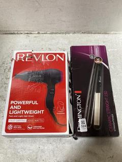 Lot 324  
            Chesterfield SR47 - Parcel Delivery Only 

                
REMINGTON CERAMIC STRAIGHT 230 STRAIGHTENER TO INCLUDE REVLON 2000W HAIR DRYER (L...