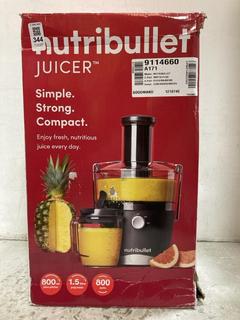 Lot 344  
            Chesterfield SR47 - Parcel Delivery Only 

                
NUTRIBULLET 800W JUICER ORIGINAL RRP £100 (LOCATION: F10)