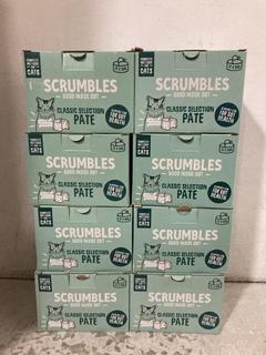 Lot 428  
            Chesterfield SR47 - Parcel Delivery Only 

                
8 X SCRUMBLES CLASSIC SELECTION PATE CAT FOOD (12 X 80G) - EXP 15/07/27 TOTAL ORI...