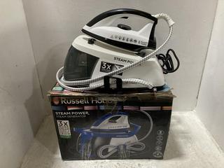 Lot 549  
            Chesterfield SR47 - Parcel Delivery Only 

                
RUSSELL HOBBS STEAM POWER STEAM IRON IN WHITE/ BLUE TO INCLUDE RUSSELL HOBBS STEA...