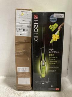 Lot 561  
            Chesterfield SR47 - Parcel Delivery Only 

                
H20 HD HIGH DEFINITION STEAM CLEANER TO INCLUDE 2 IN 1 STICK VACUUM CLEANER WITH ...
