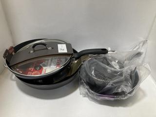 Lot 661  
            Chesterfield SR47 - Parcel Delivery Only 

                
5 X ASSORTED COOKWARE ITEMS TO INCLUDE SCOTTSBERG FRYING PAN (LOCATION: G10)