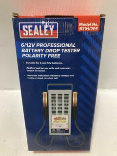 Lot 665  
            Chesterfield SR47 - Parcel Delivery Only 

                
SEALEY 6/12V PROFESSIONAL BATTERY DROP TESTER - MODEL NO. BT91/7PF (LOCATION: G10)