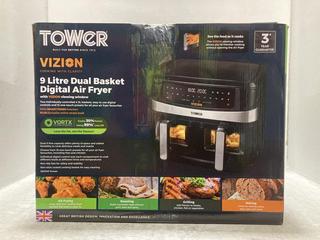 Lot 98  
            Chesterfield SR47 - Parcel Delivery Only 

                
TOWER 9L DUAL BASKET DIGITAL AIR FRYER ORIGINAL RRP £99 (LOCATION: F2)