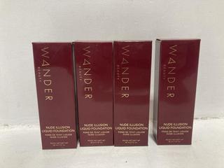 Lot 1193  
            Chesterfield SR46 - Parcel Delivery Only 
                
4 X WANDER BEAUTY NUDE ILLUSION LIQUID FOUNDATION IN SHADE RICH DEEP - TOTAL LOT ...