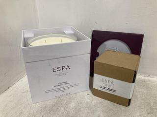 Lot 37  
            Chesterfield SR46 - Parcel Delivery Only 
                
ESPA SOOTHING AROMATIC CANDLE 1KG TO INCLUDE ESPA TRI-ACTIVE REGENERATING RESURFA...
