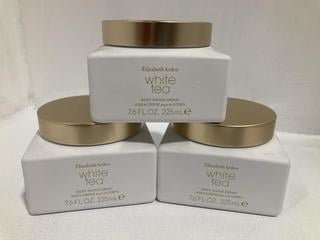 Lot 476  
            Chesterfield SR46 - Parcel Delivery Only 

                
3 X ELIZABETH ARDEN WHITE TEA BODY WATER CREAM 225ML (LOCATION: G1)