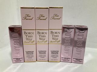 Lot 478  
            Chesterfield SR46 - Parcel Delivery Only 

                
6 X ASSORTED TOO FACED BEAUTY PRODUCTS TO INCLUDE TOO FACED BORN THIS WAY ETHEREA...
