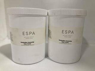 Lot 522  
            Chesterfield SR46 - Parcel Delivery Only 

                
2 X ESPA RESTORATIVE COCOONING BODY CREAM 1 LITRE (LOCATION: G1)