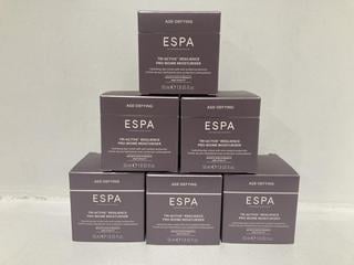 Lot 722  
            Chesterfield SR46 - Parcel Delivery Only 
                
6 X ESPA TRI-ACTIVE RESILIENCE PRO-BIOME MOISTURISER 55ML (LOCATION: H1)