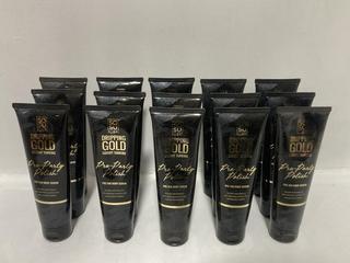 Lot 725  
            Chesterfield SR46 - Parcel Delivery Only 
                
15 X SOSU DRIPPING GOLD PRE-PARTY POLISH PRE-TAN BODY SCRUB 150ML - TOTAL LOT ORI...