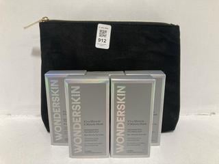 Lot 912  
            Chesterfield SR46 - Parcel Delivery Only 
                
5 X WONDERSKIN INVISIMATRIX TECHNOLOGY 8 MINUTE FACE MASK - MAKEUP BAG INCLUDED (...