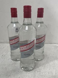 Lot 186  
            Chesterfield SR40 - Collection 

                
3 X BOTTLES OF RACHMANINOFF VODKA 1L ABV 37.5% (LOCATION: SR39)(18+ ID MAY BE REQ...