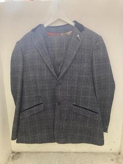 Lot 112  
            Chesterfield SR40 - Parcel Delivery Only 

                
HOUSE OF CAVANI 3 PIECE SUIT IN CHECKERED NAVY SIZE 36R (LOCATION: B RACKING )