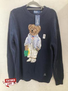 Lot 17  
            Chesterfield SR40 - Parcel Delivery Only 

                
RALPH LAUREN POLO BEAR COTTON CREWNECK JUMPER IN NAVY SIZE L ORIGINAL RRP- £549 (...