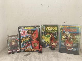 Lot 82  
            Chesterfield SR40 - Parcel Delivery Only 

                
5 X ASSORTED ITEMS TO INCLUDE AVENGERS SCARLET WITCH FIGURINE (LOCATION: B RACKING )