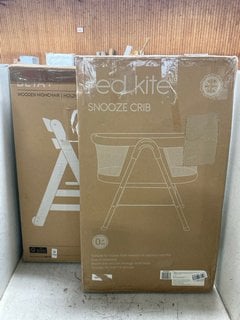 Lot 1191  
            Marchington SR18 - Parcel Delivery Only 

                
RED KITE SNOOZE CRIB TO INCLUDE HAUCK WOODEN HIGHCHAIR: LOCATION - BR12