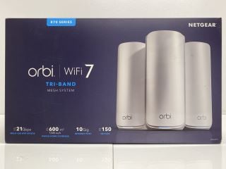 Lot 1021  
            Nationwide - Parcel Delivery Only 

                
NETGEAR ORBI 870 SERIES TRI BAND WIFI 7 MESH SYSTEM (ORIGINAL RRP - £1199): MODEL...
