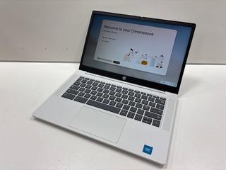 Lot 83  
            Nationwide - Parcel Delivery Only 

                
HP CHROME OS 128 GB LAPTOP IN GLACIER SILVER: MODEL NO 14A-NF0002SA (WITH BOX & C...
