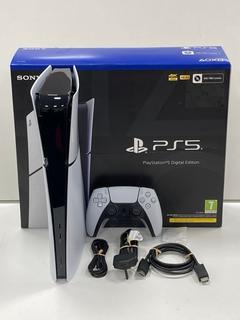 Lot 85  
            Nationwide - Parcel Delivery Only 

                
SONY PLAYSTATION 5 (SLIM) 1TB GAMES CONSOLE IN WHITE: MODEL NO CFI-2016 (WITH THE...