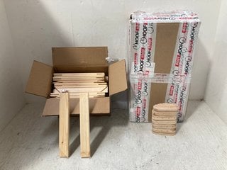 Lot 106  
            Marchington SR14 - Parcel Delivery Only 
                
2 X BOXES OF BEECHWOOD WOODEN BLOCKS TO INCLUDE BOX OF 18MM PINE STANDARD STRETCH...
