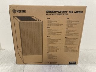 Lot 1080  
            Marchington SR14 - Parcel Delivery Only 
                
KOLINK OBSERVATORY MX MESH ARGB MIDI TOWER CASE IN BLACK: LOCATION - F9