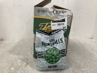 Lot 1120  
            Marchington SR14 - Parcel Delivery Only 

                
2 X BOXES OF ZAP CRYPTIC PAINTBALLS 2000 COUNT: LOCATION - F12