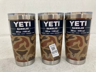 Lot 1170  
            Marchington SR14 - Parcel Delivery Only 
                
3 X YETI RAMBLER 20 OZ TUMBLERS IN ARMY: LOCATION - F13