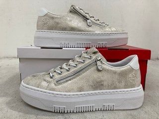 Lot 1190  
            Marchington SR14 - Parcel Delivery Only 
                
RIEKER M1953 60 TRAINERS IN BEIGE - UK SIZE 6.5: LOCATION - F14
