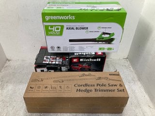 Lot 1299  
            Marchington SR14 - Parcel Delivery Only 

                
3 X ASSORTED OUTDOOR APPLIANCES TO INCLUDE EINHELL CORDLESS CHAINSAW (18+ ID REQU...