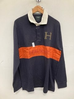 Lot 1362  
            Marchington SR14 - Parcel Delivery Only 

                
HACKETT LONDON HERITAGE RALLY LONG SLEEVE POLO TOP - NAVY - SIZE XL: LOCATION - E16