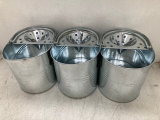 Lot 1369  
            Marchington SR14 - Parcel Delivery Only 

                
CHARLES BENTLEY BOX OF 3 GALVANISED MOP BUCKETS: LOCATION - E16