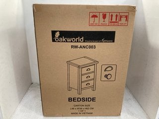 Lot 1385  
            Marchington SR14 - Parcel Delivery Only 

                
OAKWORLD ANCROFT WAXED OAK BEDSIDE CABINET - MODEL RW-ANC003 - ORIGINAL RRP £129:...