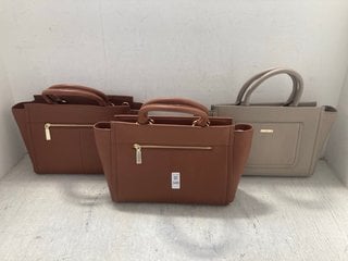 Lot 340  
            Marchington SR14 - Parcel Delivery Only 
                
3 X ASSORTED RUTH LANGSFORD WOMENS HANDBAGS IN BROWN/STONE: LOCATION - H10