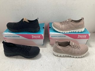Lot 348  
            Marchington SR14 - Parcel Delivery Only 

                
2 X SKECHERS GRACEFUL SLIP ON TRAINERS IN TAUPE & BLACK - UK SIZE 6: LOCATION - H10