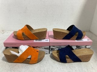 Lot 405  
            Marchington SR14 - Parcel Delivery Only 
                
2 X MODA IN PELLE HOLLIE H-BAND MULE CORD WEDGE SANDALS IN NAVY & ORANGE - EU SIZ...