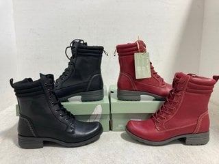 Lot 406  
            Marchington SR14 - Parcel Delivery Only 
                
2 X FREE SPIRIT SAMMY LACED BOOTS IN BLACK & RED - UK SIZE 7 - COMBINED ORIGINAL ...
