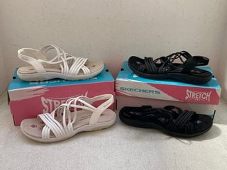 Lot 418  
            Marchington SR14 - Parcel Delivery Only 
                
2 X SKECHERS REGGAE SLIM SANDALS IN WHITE & BLACK - UK SIZE 6: LOCATION - H14