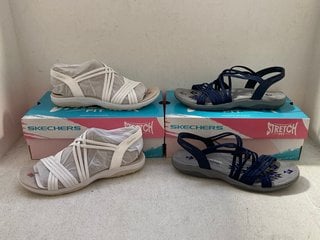 Lot 419  
            Marchington SR14 - Parcel Delivery Only 
                
2 X SKECHERS REGGAE SLIM SANDALS IN WHITE & NAVY - UK SIZE 7: LOCATION - H14