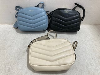 Lot 569  
            Marchington SR14 - Parcel Delivery Only 
                
3 X ASSORTED RADLEY LONDON CROSSBODY BAGS IN WHITE/BLACK/BABY BLUE: LOCATION - G17