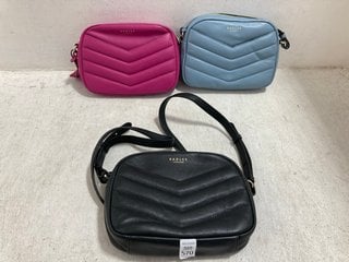 Lot 570  
            Marchington SR14 - Parcel Delivery Only 
                
3 X ASSORTED RADLEY LONDON CROSSBODY BAGS IN PINK/BLACK/BABY BLUE: LOCATION - G17