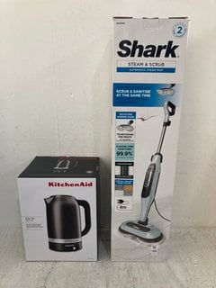 Lot 686  
            Marchington SR14 - Parcel Delivery Only 
                
SHARK STEAM & SCRUB MOP - MODEL S6002UK TO INCLUDE KITCHEN AID 1.7 LITRE ELECTRIC...