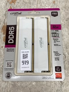 Lot 919  
            Marchington SR14 - Parcel Delivery Only 
                
CRUCIAL DDR5 32GB(2 X 16GB) PRO SERIES PC RAM KIT (SEALED) - ORIGINAL RRP £156: L...