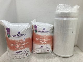 Lot 994  
            Marchington SR14 - Parcel Delivery Only 

                
2 X SLUMBERDOWN DOUBLE & KINGSIZE 13.5TOG DUVETS TO INCLUDE ROLLED UP MATTRESS - ...