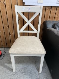 Lot 11  
            Marchington SR18 - Delivery or Collection 
                
WOODEN DINING CHAIR IN CREAM: LOCATION - A1